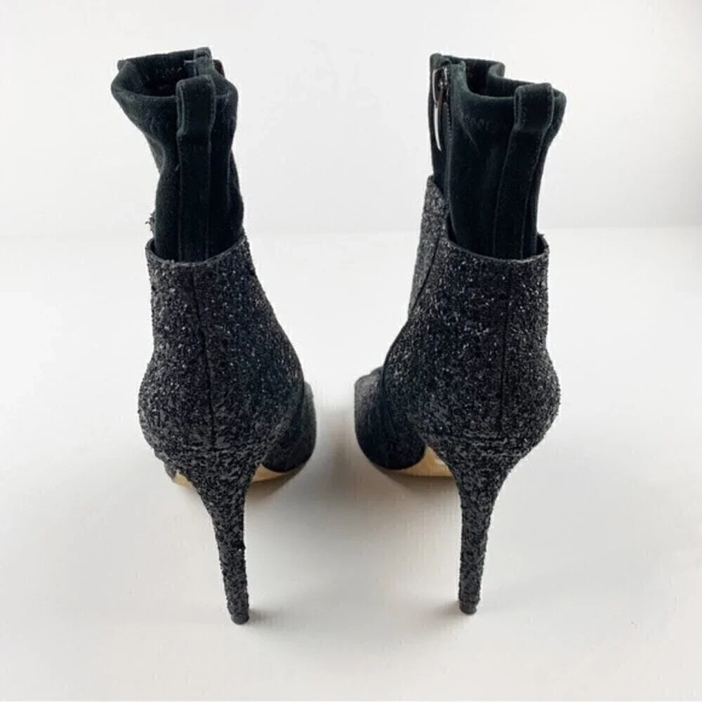 Via Spiga Tarni Black Glitter High Heel Peep Toe Booties Size 7.5 - Picture 6 of 13